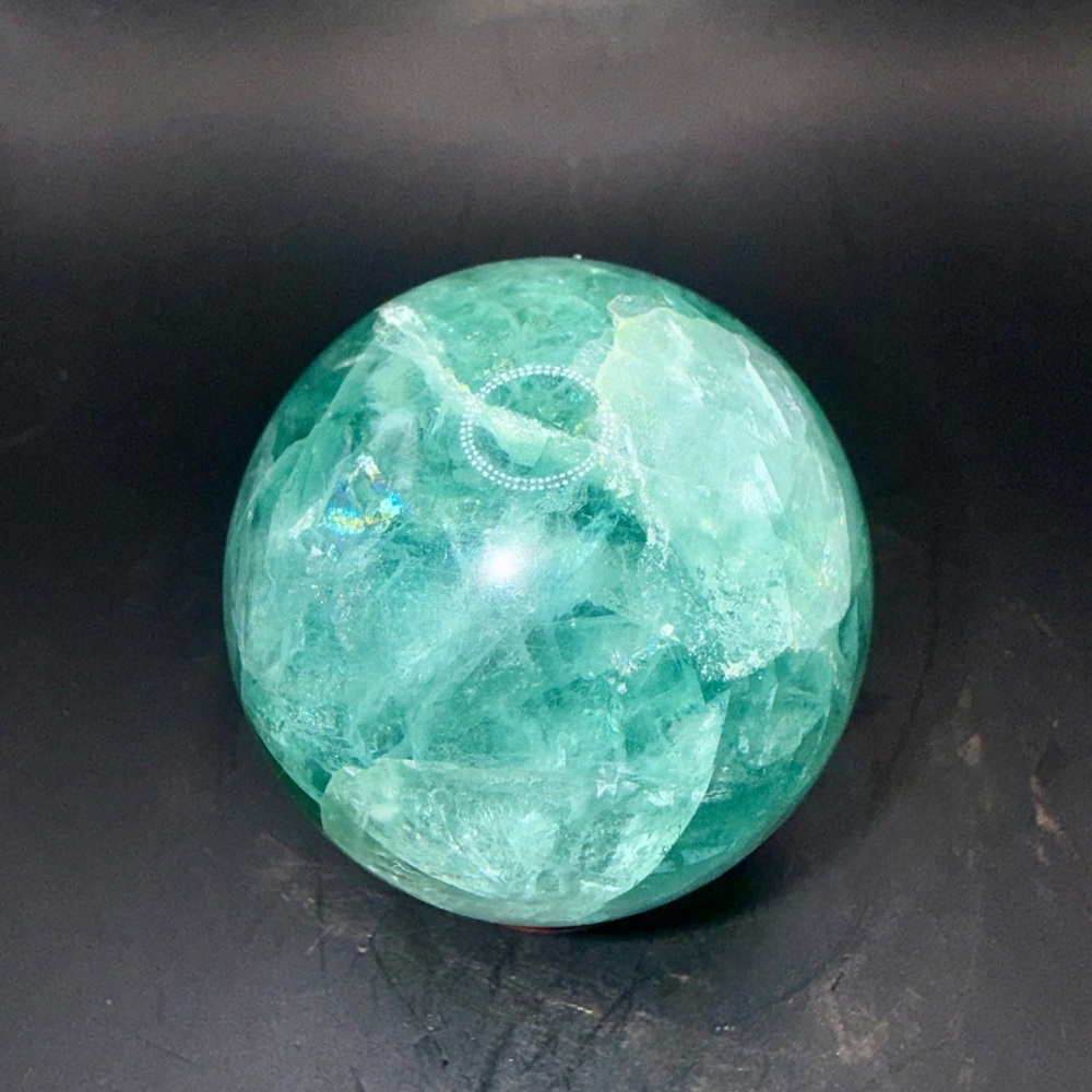 Green UV Feather Fluorite Sphere Crystal Ball UV Reactive Mineral Specimen